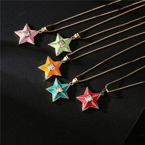 Collier Pendentif Étoile en Cuivre Plaqué Or 18K Avec Zircone Émail Géométrique Étoile à Cinq Branches Bijoux Mode pour Femme Banquet Fête