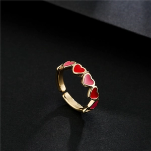 Bague cœur plaquée or 18K avec émail rouge et rose et design ouvert réglable élégant