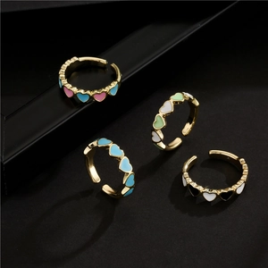 Minimaliste Cuivre Zirconia Cœur Ouvert Ajustable Bague Plaqué Or 18K Émail Goutte d'Huile Bague pour Femme Bijoux Cadeau