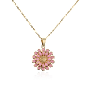 Détail du collier plaqué or 18 carats avec pendentif tournesol en émail rose tendre