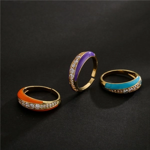 Bague Ouverte Ajustable Géométrique Mode Occidentale Cuivre Plaqué Or Émail Zirconia Bijoux pour Femmes Cadeau de Fête
