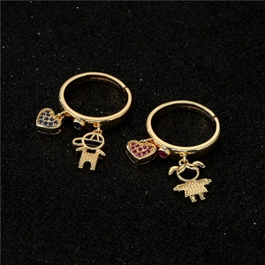 18K Gold Plated Copper Zircon Boy Girl Heart Pendant Open Ring Adjustable Cartoon Style Fashion Jewelry For Women Gift