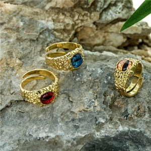 Vintage Bohemian 18K Gold Plated Copper Evil Eye Open Ring For Women Geometric Micro Inlaid Zirconia Adjustable Finger Ring