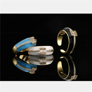 Luxury Copper Enamel Zirconia Open Ring For Women Gold Plated Geometric Adjustable Fashion Jewelry Enamel Finger Ring Gift