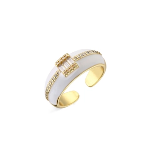 18K gold plated ring with white enamel and sparkling zircon stones for women