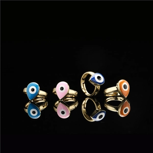 Women Fashion Evil Eye Open Ring Gold Plated Copper Enamel Water Drop Nazar Finger Ring Adjustable Bohemian Daily Jewelry