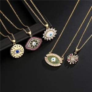 Retro Placcato Oro 18K Rame Zircone Colorato Malocchio Pendente Collana Stile Bohemien Moda Donna Gioielli Accessorio