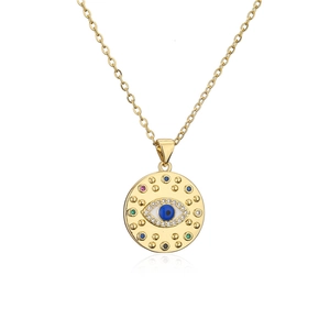Collana con ciondolo occhio del male placcata oro 18K con zirconi cubici colorati