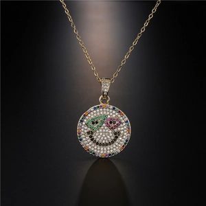Hip Hop Sonnenbrille Smiley Gesicht Anhänger Halskette 18 Karat Vergoldet Kupfer Zirkonia Pflaster Schmuck Für Party Punk Stil