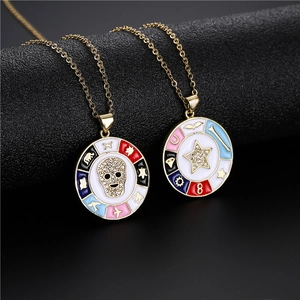 Collier Pendentif en Cuivre Plaqué Or Émail Étoile Crâne Zirconia Incrusté Style Boho Punk Bijoux Pour Hommes Femmes
