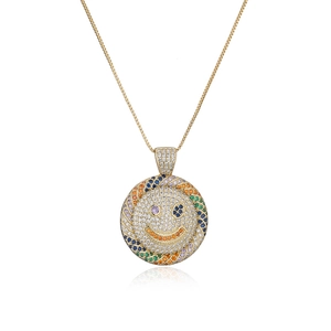 18K vergoldete Smiley-Halskette mit bunten Zirkonia-Steinen und feiner Box-Kette
