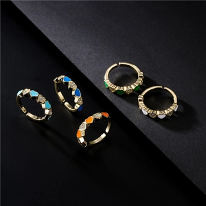 Bague Ouverte Réglable Cœur à la Mode Cuivre Plaqué Or Émail Zircone Bijoux pour Femmes Cadeau Quotidien Rencontre