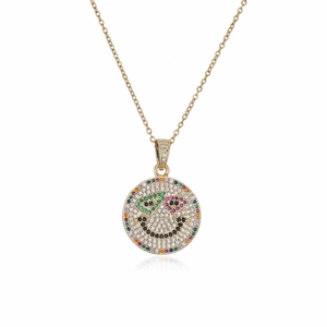 Hiphop 18K vergoldete Halskette mit Iced-Out Smiley-Anhänger und bunten Kristallen
