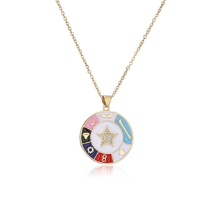 Collier plaqué or avec pendentif étoile en émail coloré et zircons cubiques brillants