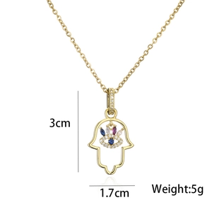 Collier Main de Fatma dorée avec pendentif œil et pierres de zircon colorées