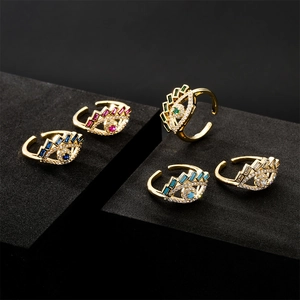 Bague Ouverte Réglable en Cuivre Mauvais Œil Plaquée Or 18K Zirconia Incrusté Bague Géométrique Bijoux Cadeau pour Femmes
