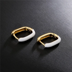 Fashionable square gold hoop earrings with white enamel coating for a modern minimalist look