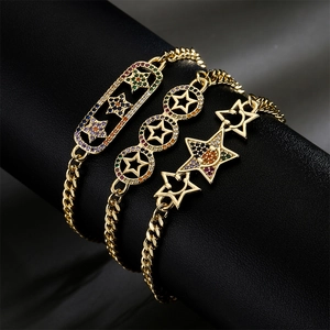 Bracelet Étoile en Cuivre Zirconia Mode pour Femme Plaqué Or Chaîne Cubaine Pierre Arcobaleno Étoile Bijoux Cadeau