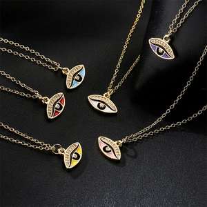 Collana con Pendente Malocchio in Rame Placcato Oro per Donna Smalto Goccia d'Olio Zirconia Intarsiato Stile INS Gioielli