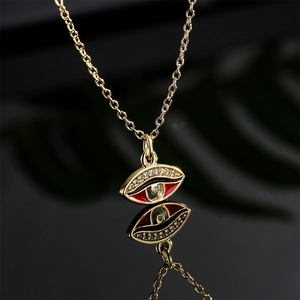 Collana occhio del male in rame placcato oro con smalto colorato e pietre di zircone lucide