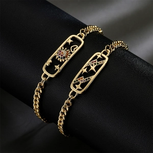 18K Gold Plated Copper Zirconia Bracelet For Women Micro Inlaid Geometric Hollow Pendant Cuban Chain Fashion Jewelry Gift