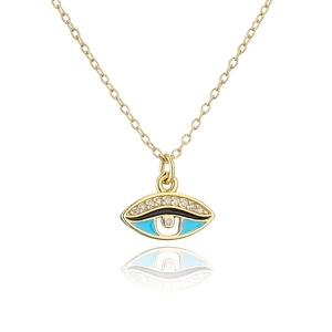 Collana dorata con ciondolo Occhio del Male, smalto blu e cristalli scintillanti