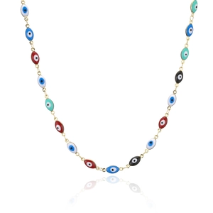 Gold-plated Evil Eye short necklace with multi-color beads for a bohemian chic style look