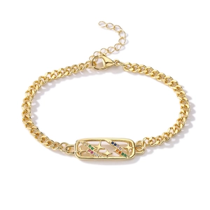 Detailed macro of gold-plated bracelet featuring multi-color zircon lightning plate