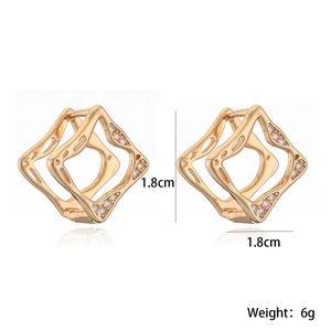 Minimalist 18k gold plated hollow rhombus earrings with white zircon accents, 1.8cm size