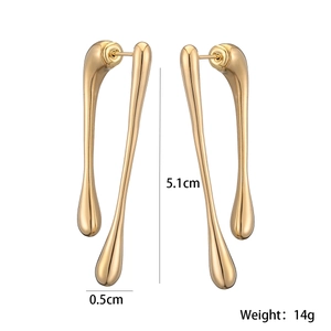 Minimalist 18K gold plated stainless steel teardrop earrings with dual-strand design