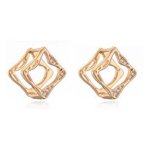 Minimalist 18K gold plated geometric hollow diamond hoop earrings with pavé white zircons