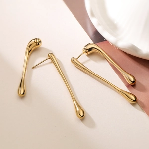 Elegant 18K gold plated stainless steel teardrop earrings with a polished mirror finish