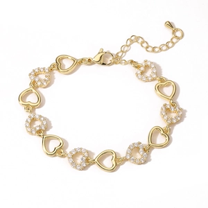 Vergoldetes Herz-Armband für Damen mit abwechselnden Zirkonia-Herzen und Verlängerungskette