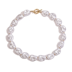 Baroque irregular pearl necklace with gold-plated beads and vintage OT toggle clasp