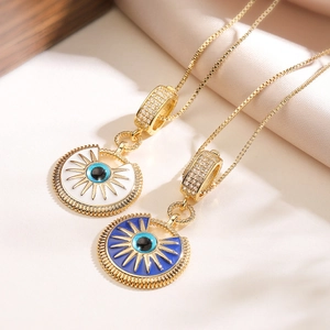 Collana Con Pendente a Forma di Occhio del Male in Rame Placcato Oro 18K Zirconia Smalto Sole Gioielli Bohemian Donna