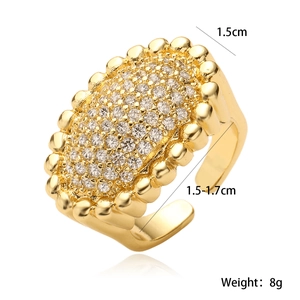 Detail view of 18K gold plated ring showing the 1.5cm sparkling zircon oval face
