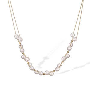 Elegante collar de doble capa en acero inoxidable chapado en oro 18K con perlas barrocas