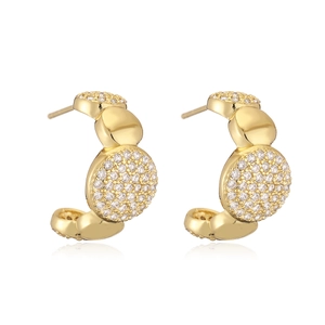 Elegant gold-plated C-shaped hoop earrings with shimmering pavé zircon stones