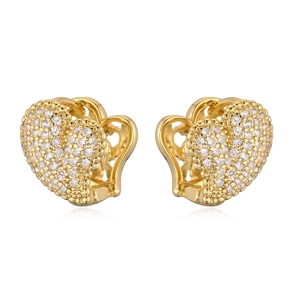 Luxurious 18K gold plated heart earrings with sparkling pave-set cubic zirconia stones
