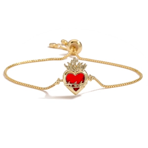 Minimalistisches Armband mit 18K Vergoldung und rotem Zirkon-Herzanhänger für Damen