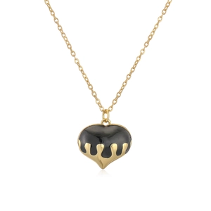 Collier minimaliste plaqué or 18 carats avec pendentif cœur noir au design fondant