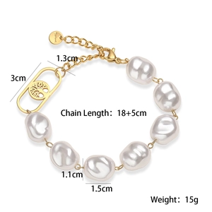 Baroque pearl bracelet with gold plated tree of life charm and extension chain