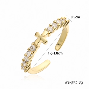 Detailed size specifications for 18K gold plated cross ring with zircon pavé