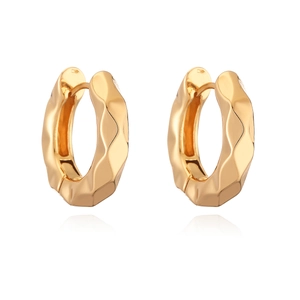 Polished gold plated geometric multifaceted hoop earrings with irregular cut surface