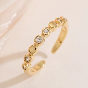 Minimalist 18K gold plated geometric open ring with cubic zirconia stones for women