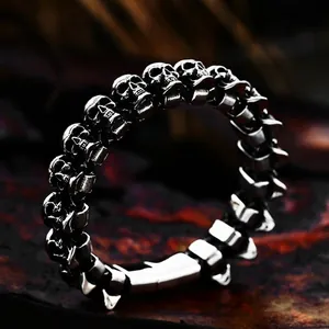 Men Gothic Skull Bracelet Stainless Steel Biker Punk Rock Silver Tone Heavy Metal Link Chain Hand Jewelry For Male