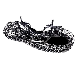 Retro stainless steel double dragon head bracelet with vintage punk woven chain design