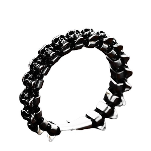 Gothic punk style men's stainless steel skull bracelet with realistic link design