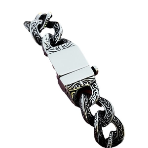 Vintage Viking Celtic knot stainless steel chain bracelet with embossed gothic metal patterns