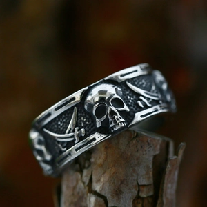 Stainless Steel Skull Ring For Men Punk Hip Hop Retro Cross Scythe Pirate Gothic Distressed Wide Band Biker Jewelry